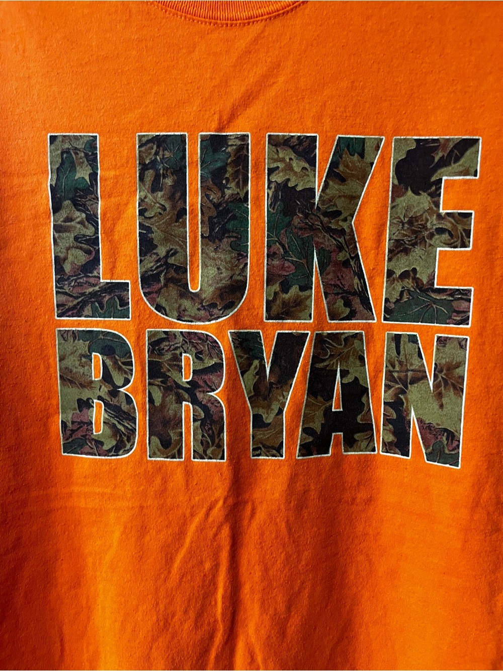 Gildan Orange Tee with Camo LUKE BRYAN Block Letters
